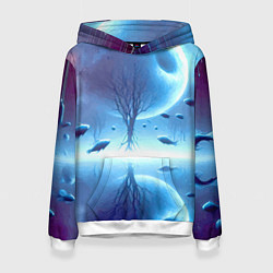 Женская толстовка Луна и рыбы - нейроарт фантазия