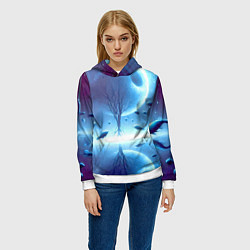 Толстовка-худи женская Луна и рыбы - нейроарт фантазия, цвет: 3D-белый — фото 2