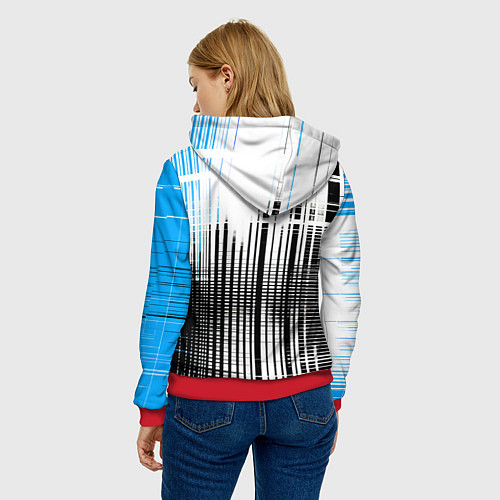 Женская толстовка Сине-чёрный гранж на белом фоне / 3D-Красный – фото 4