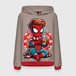 Женская толстовка Новогодний человек-паук с горячим шоколадом