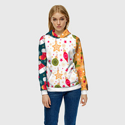 Толстовка-худи женская Новогодние паттерны комбинация, цвет: 3D-белый — фото 2