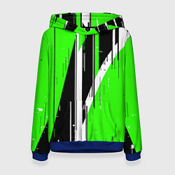 Женская толстовка Чёрно-белые вертикальные полосы на зелёном фоне