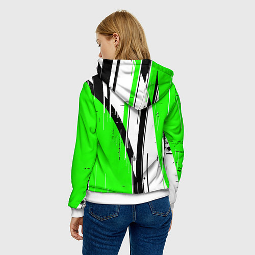 Женская толстовка Black and white vertical stripes on a green backgr / 3D-Белый – фото 4