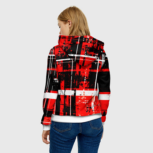 Женская толстовка Красно-белый гранж на чёрном фоне / 3D-Белый – фото 4