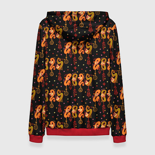 Женская толстовка 2025 паттерн символ года змей из русского лубка / 3D-Красный – фото 2