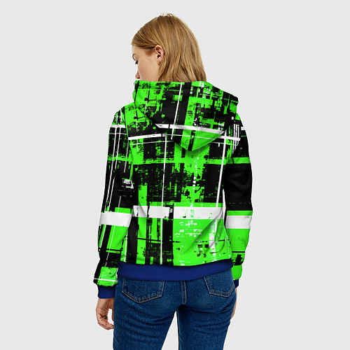 Женская толстовка Зелёно-белый гранж на чёрном фоне / 3D-Синий – фото 4