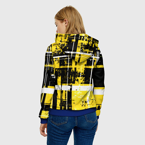 Женская толстовка Жёлто-белый гранж на чёрном фоне / 3D-Синий – фото 4