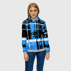 Толстовка-худи женская Сине-белый гранж на чёрном фоне, цвет: 3D-меланж — фото 2