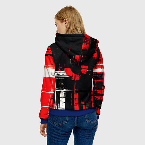Женская толстовка Красно-белый гранж на чёрном фоне / 3D-Синий – фото 4