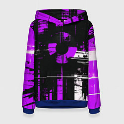 Женская толстовка Фиолетово-белый гранж на чёрном фоне