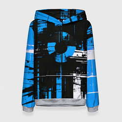 Женская толстовка Сине-белый гранж на чёрном фоне