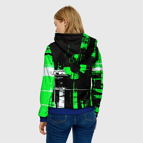 Женская толстовка Зелёно-белый гранж на чёрном фоне / 3D-Синий – фото 4