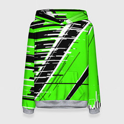 Женская толстовка Чёрно-белые глитч полосы на зелёном фоне