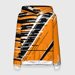 Женская толстовка Чёрно-белые глитч полосы на оранжевом фоне