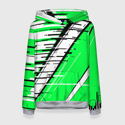 Женская толстовка Чёрно-белые глитч полосы на зелёном фоне