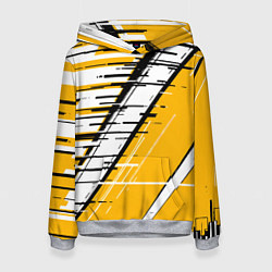Женская толстовка Чёрно-белые глитч полосы на жёлтом фоне