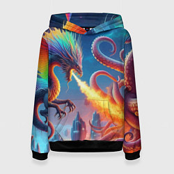 Женская толстовка Огнедышащий дракон против осьминога - нейроарт фан