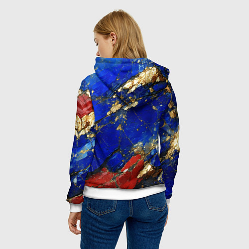 Женская толстовка Золотой и красный минерал в синем камне / 3D-Белый – фото 4