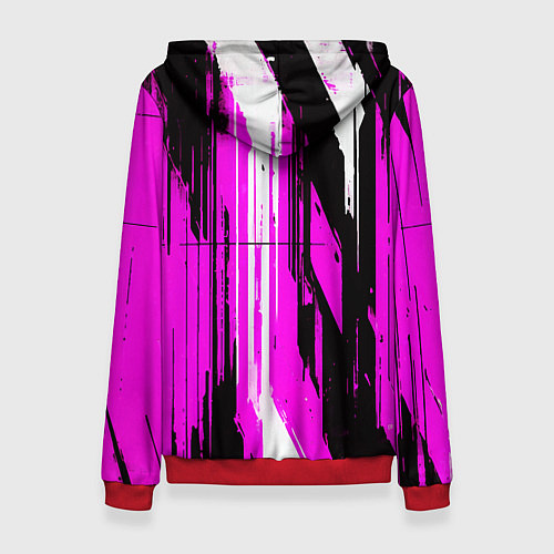 Женская толстовка Вертикальные чёрно-белые линии на розовом фоне / 3D-Красный – фото 2