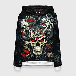 Женская толстовка Маска Хання на черепе самурая на фоне духов
