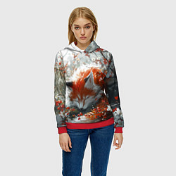 Толстовка-худи женская Милая лисичка в лесу, цвет: 3D-красный — фото 2