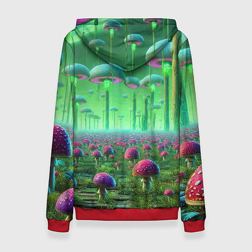 Женская толстовка Рик и Морти в фантастическом неоновом грибном лесу / 3D-Красный – фото 2