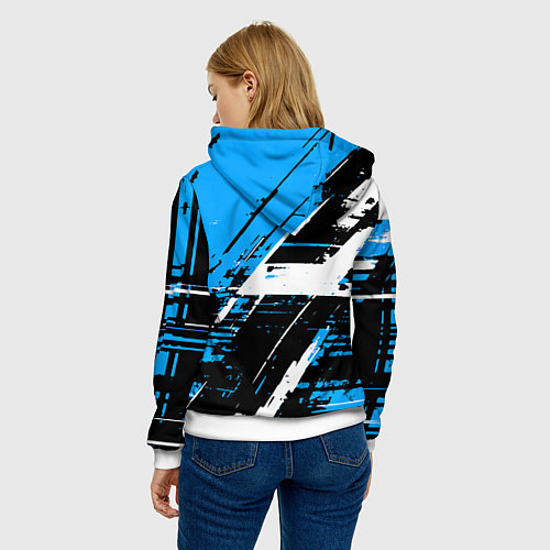 Женская толстовка Diagonal black and white stripes on a blue backgro / 3D-Белый – фото 4