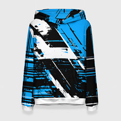 Толстовка-худи женская Diagonal black and white stripes on a blue backgro, цвет: 3D-белый