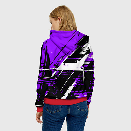 Женская толстовка Diagonal black and white stripes on a purple backg / 3D-Красный – фото 4