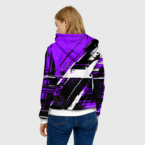 Женская толстовка Diagonal black and white stripes on a purple backg / 3D-Белый – фото 4