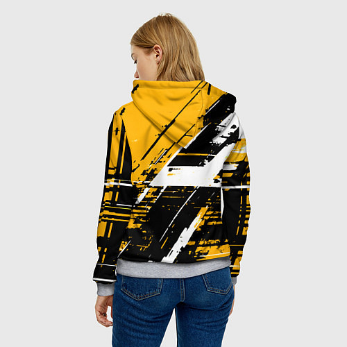 Женская толстовка Diagonal black and white stripes on a yellow backg / 3D-Меланж – фото 4