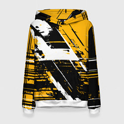 Толстовка-худи женская Diagonal black and white stripes on a yellow backg, цвет: 3D-белый