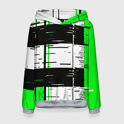 Женская толстовка Зелёные и чёрные полосы на белом фоне