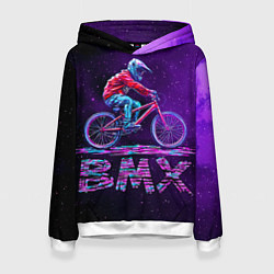 Толстовка-худи женская BMXер в космосе, цвет: 3D-белый