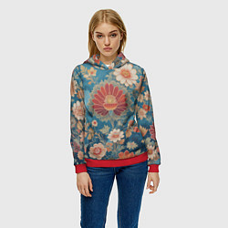 Толстовка-худи женская Ботанические узоры, цвет: 3D-красный — фото 2