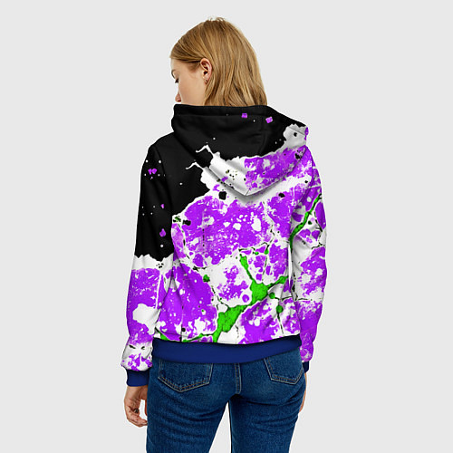 Женская толстовка Зелёно-фиолетовая абстракция на чёрном фоне / 3D-Синий – фото 4