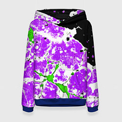 Женская толстовка Зелёно-фиолетовая абстракция на чёрном фоне