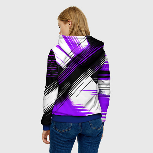 Женская толстовка Диагональные фиолетово-чёрные линии на белом фоне / 3D-Синий – фото 4