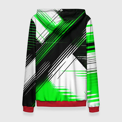 Женская толстовка Диагональные зелёно-чёрные линии на белом фоне / 3D-Красный – фото 2
