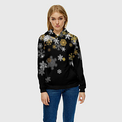 Толстовка-худи женская Снежинки объемные золотистые, цвет: 3D-черный — фото 2