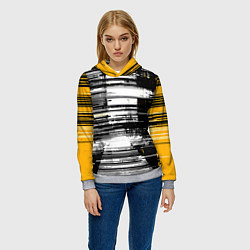 Толстовка-худи женская Горизонтальные чёрные линии на бело-жёлтом фоне, цвет: 3D-меланж — фото 2