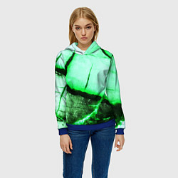 Толстовка-худи женская Трещины на абстрактном зелёном фоне, цвет: 3D-синий — фото 2