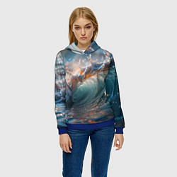 Толстовка-худи женская Волна и блики солнца, цвет: 3D-синий — фото 2