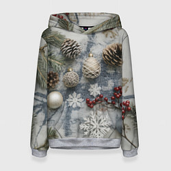 Женская толстовка Новогодние игрушки и шишки
