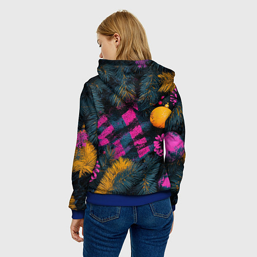 Женская толстовка Новый год - фиолетовая краска / 3D-Синий – фото 4