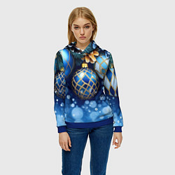 Толстовка-худи женская Синие новогодние шары, цвет: 3D-синий — фото 2