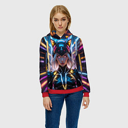 Толстовка-худи женская Девушка кошка неон, цвет: 3D-красный — фото 2