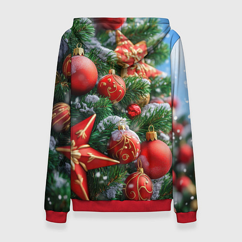 Женская толстовка Красные шары и звезда новогодняя / 3D-Красный – фото 2