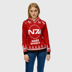 Толстовка-худи женская Новогодний Mass Effect с оленями, цвет: 3D-черный — фото 2