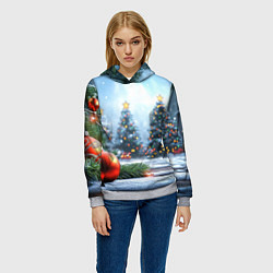 Толстовка-худи женская Новогодние елки и шар, цвет: 3D-меланж — фото 2